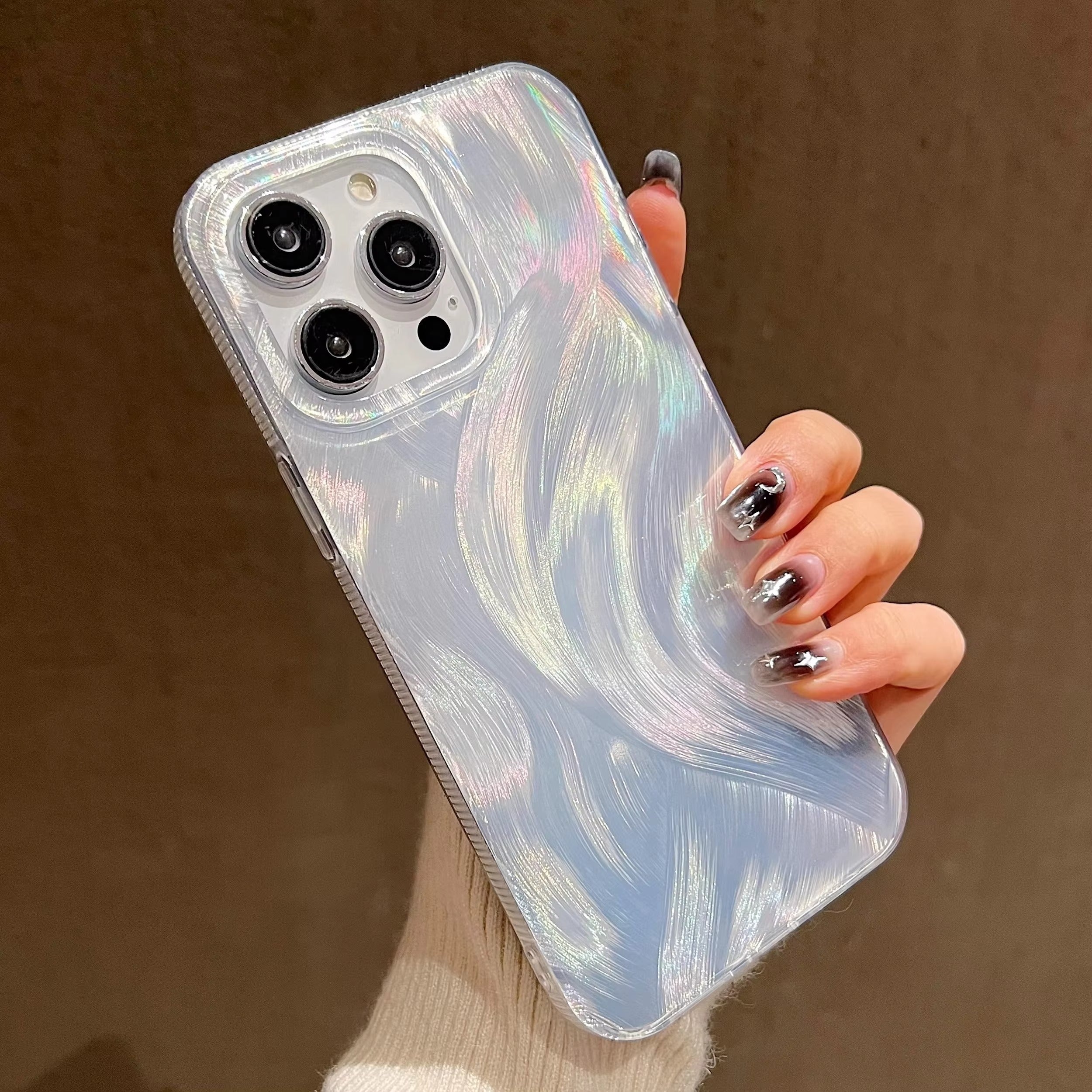 Luxury Apple iPhone Case, MagSafe Compatible, Camera Lens & Screen Protection, Ultra Thin, Shockproof, Magnetic Full All Around Cover – Laser Silver Gradient Silicone Case with Anti-Slip Edges & Soft Protective Design