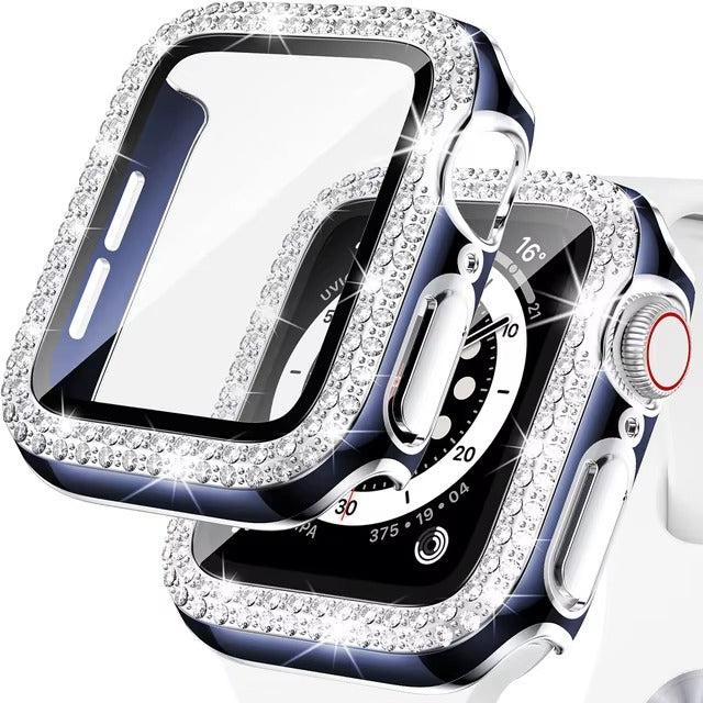 Luxury, Bling Diamond Case with Glass Screen Protector for Apple Watch – for 38mm, 40mm, 41mm, 42mm, 44mm, 45mm
