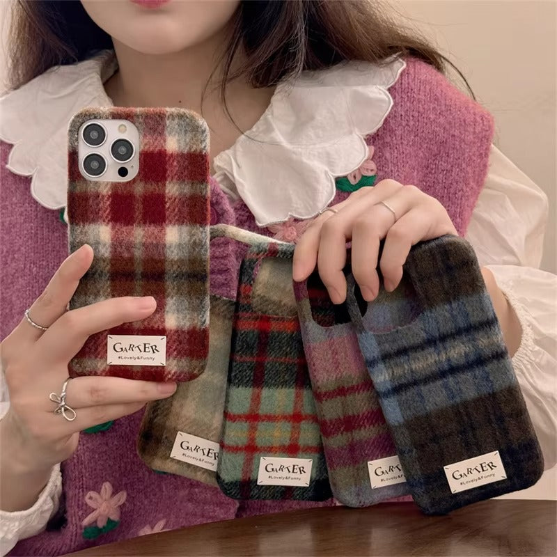 Luxury Apple iPhone Case, MagSafe Compatible, Camera Lens and Screen Protection, Ultra Thin, Shockproof, Magnetic, Full All Around Protection, Fuzzy Plaid Fabric Cover