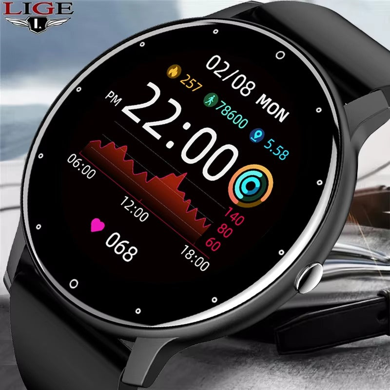 Premium Smartwatch for iPhone – Full Touchscreen Fitness Tracker with Bluetooth, Heart Rate Monitor, IP67 Waterproof