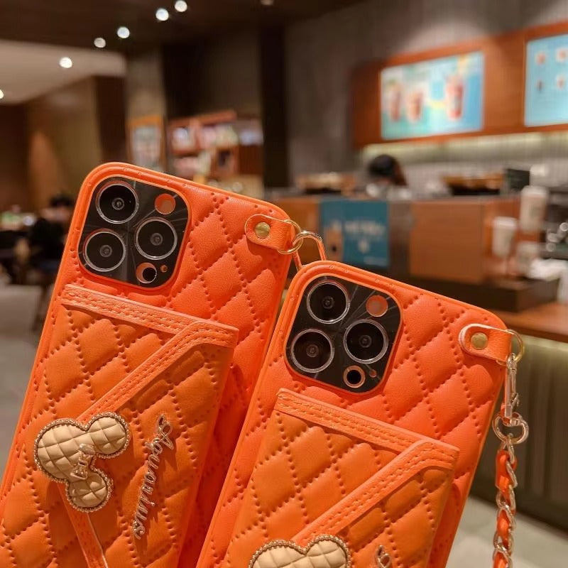 Luxury Apple iPhone Case, MagSafe Compatible, Camera Lens & Screen Protection, Ultra Thin, Shockproof, Magnetic Full All Around Cover – Rhombic Pattern PU Leather Card Holder Case with Lanyard Strap