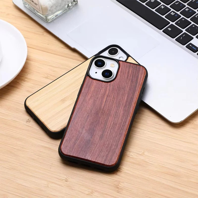 Luxury Wood Apple iPhone Case, MagSafe Compatible, Ultra Thin Magnetic with Bamboo Texture, Hard Shell and Camera Lens Guard