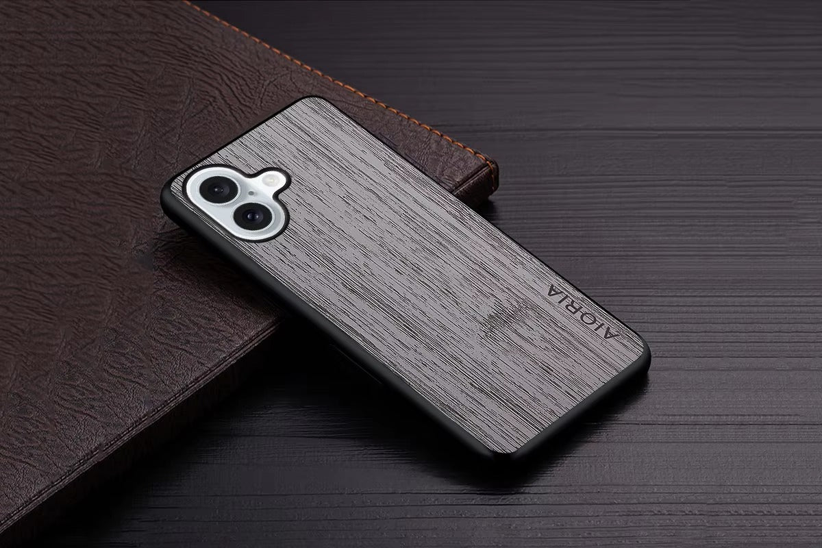 Premium Wood Grain iPhone Case MagSafe Compatible Ultra Thin Magnetic with Smooth Brown Texture and Metallic Frame Design