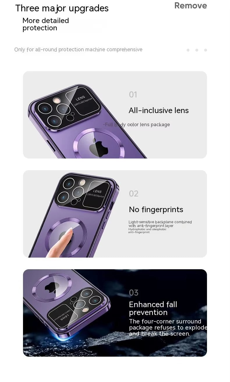 High Quality Apple iPhone Case MagSafe Compatible, Camera Lens & Screen Protection, Cover with Double Glass Window Design