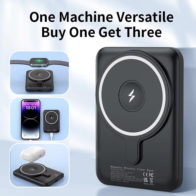 Premium, 10000mAh Magnetic Wireless Power Bank – PD Fast Charging, Portable Battery Source for iPhone, Apple Watch, AirPods