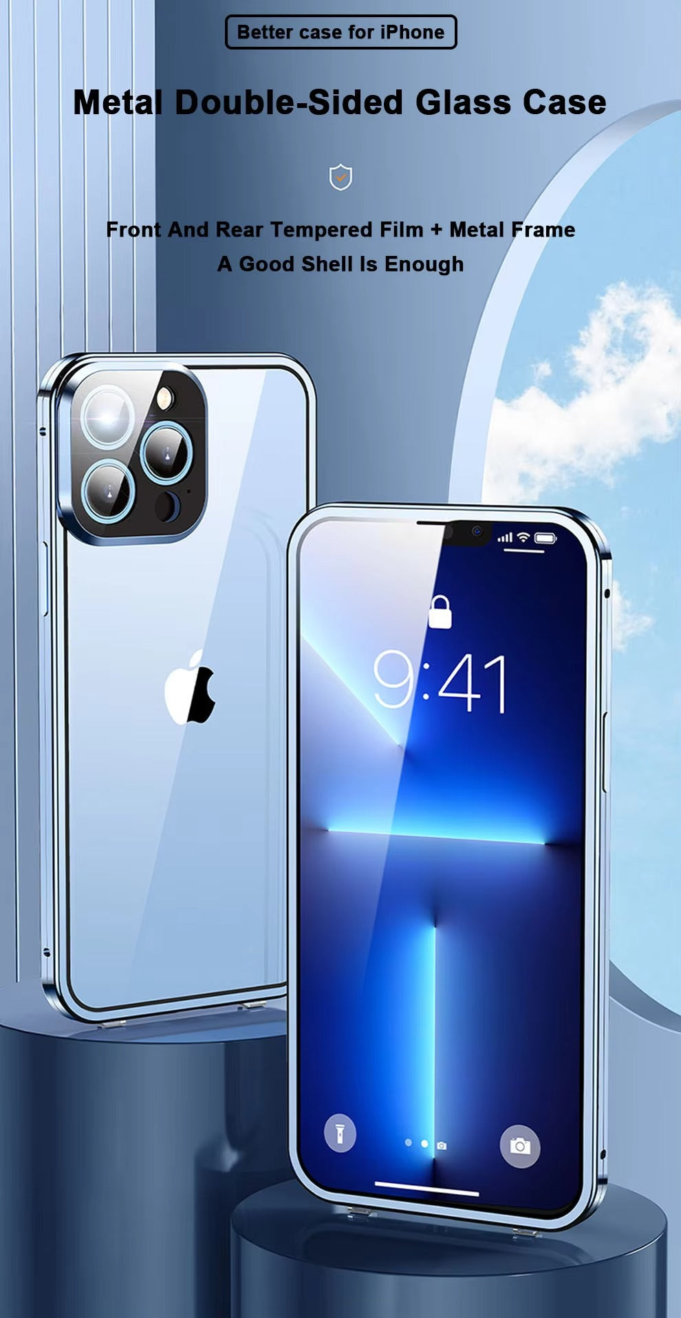 High Quality 360° Magnetic Apple iPhone Case Ultra Full Metal Cover with Dual-Sided Glass and Camera Lens Protection Frame