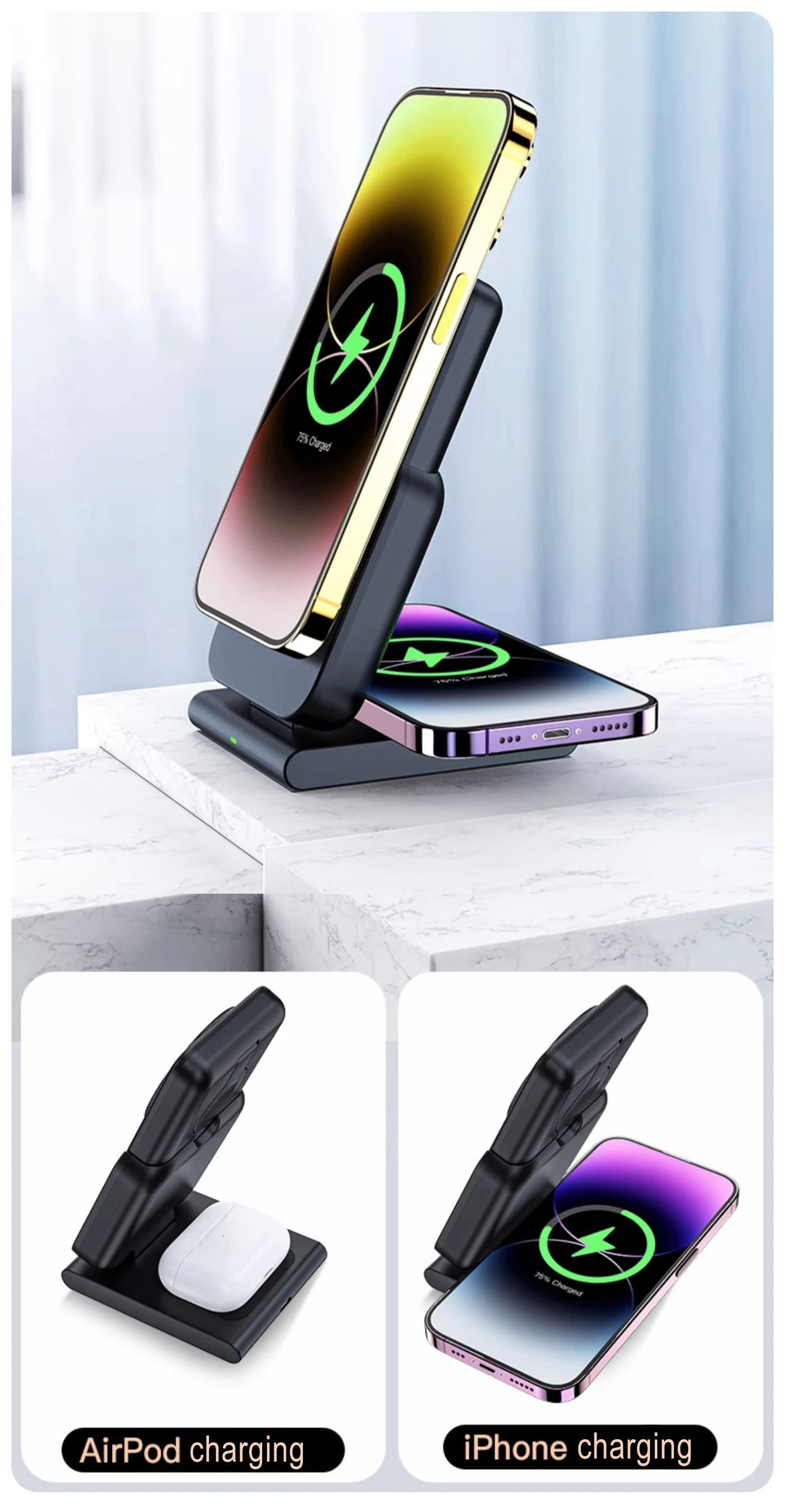 Premium 3-in-1 Magnetic Wireless Charging Station & Portable Power Bank – Fast Charger for iPhone, Apple Watch & AirPods with Detachable Design