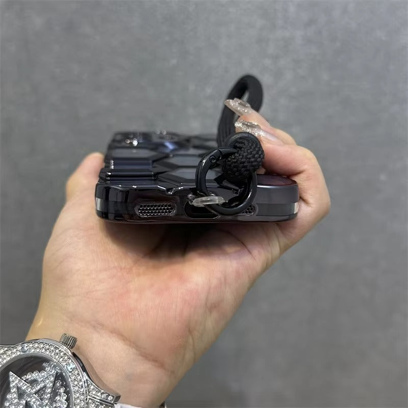 Luxury Apple iPhone Case, MagSafe Compatible, Camera Lens & Screen Protection, Ultra Thin, Shockproof, Magnetic Full All Around Cover – Clear Electroplated TPU Case with Football Design & Wrist Hand Chain