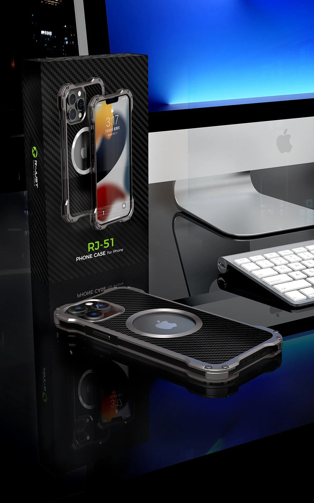 Premium Apple iPhone Case, MagSafe Compatible, Camera Lens & Screen Protection, Ultra Thin, Shockproof, Magnetic Full All Around Cover – Carbon Fiber Metal Case with Anti-Fall Design & Magnetic Back Shell