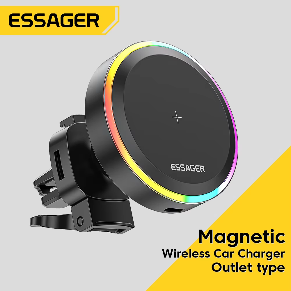 Premium, RGB, Magnetic Car Phone Holder, with 15W Qi Wireless Charging, Dashboard or Vent Mount, Fast Charger Stand for iPhone