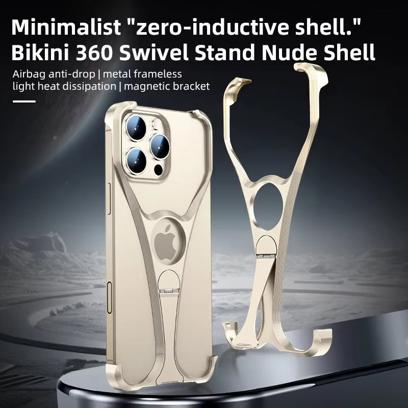 Premium Apple iPhone Case, MagSafe Compatible, Camera Lens & Screen Protection, Ultra Thin, Shockproof, Magnetic Full All Around Cover – Frameless Aluminum Alloy Case with Metal Holder, Stand & Heat Dissipation Design