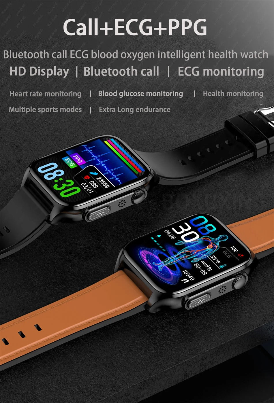 Premium Health Smartwatch for iPhone – Non-Invasive Blood Glucose Monitor with ECG+PPG, AI Voice Assistant, Bluetooth Calling