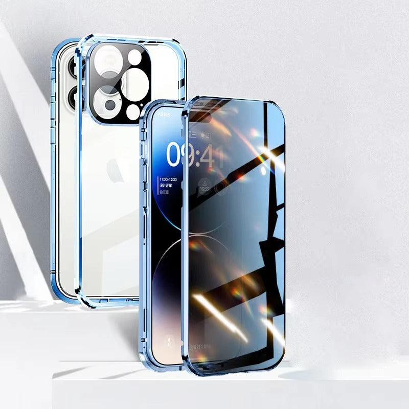 Premium Apple iPhone Case, MagSafe Compatible, Camera Lens & Screen Protection, Ultra Thin, Shockproof, Magnetic Full All Around Cover – Anti-Spy Tempered Glass Magnetic Case with Privacy Screen & Lens Protection