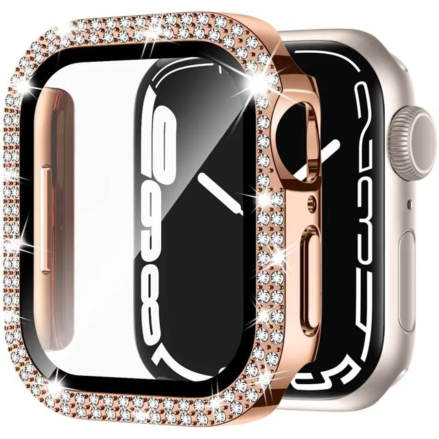 Luxury, Bling Diamond Case with Glass Screen Protector for Apple Watch – for 38mm, 40mm, 41mm, 42mm, 44mm, 45mm