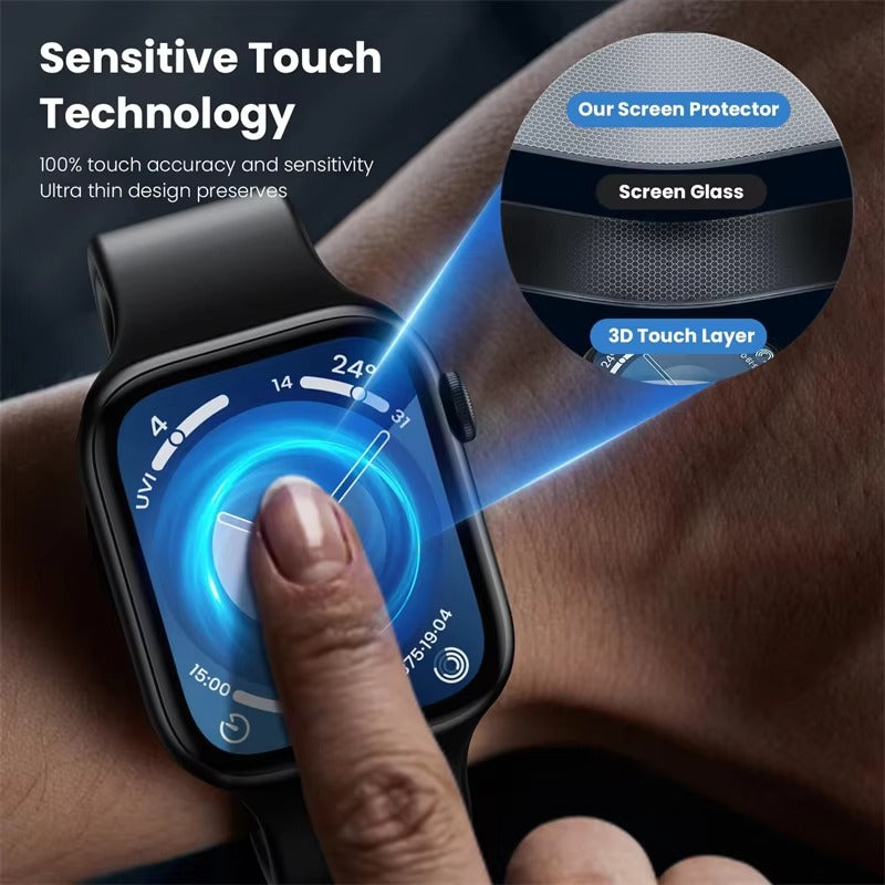 Premium 3D Full Cover Tempered Glass Screen Protector for Apple Watch – Anti-Fingerprint, Shockproof Case Bundle 38mm–49mm