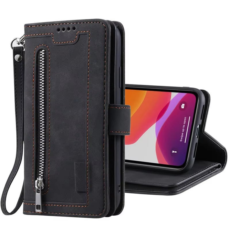 Luxury Leather Apple iPhone Case,Ultra Thin Magnetic Shockproof Full Protection Cover with Flip Wallet Design