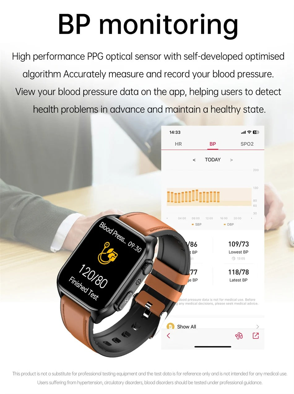 Premium Health Smartwatch for iPhone – Non-Invasive Blood Glucose Monitor with ECG+PPG, AI Voice Assistant, Bluetooth Calling