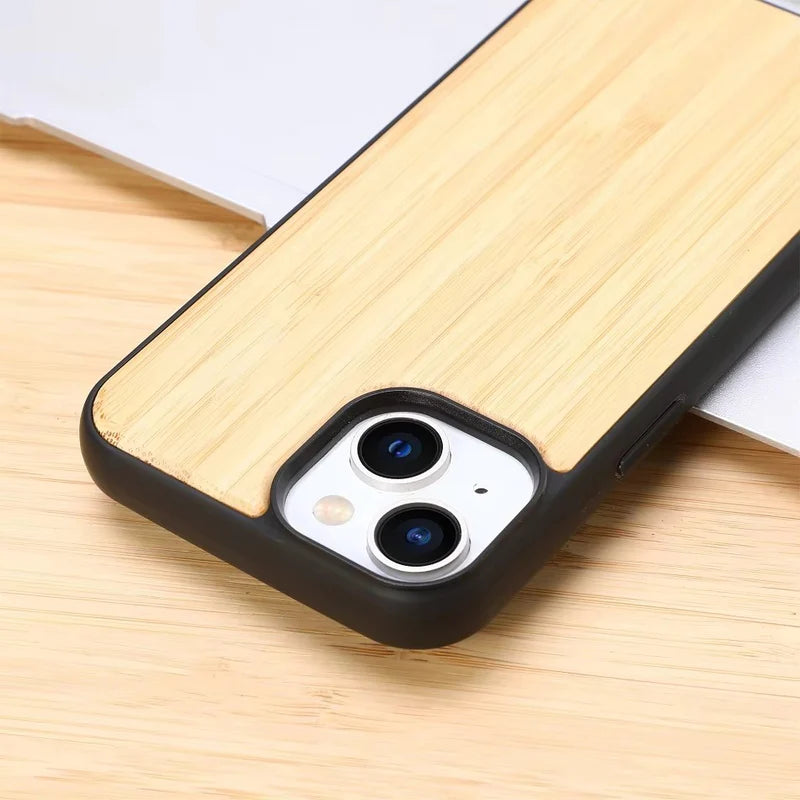 Luxury Wood Apple iPhone Case, MagSafe Compatible, Ultra Thin Magnetic with Bamboo Texture, Hard Shell and Camera Lens Guard