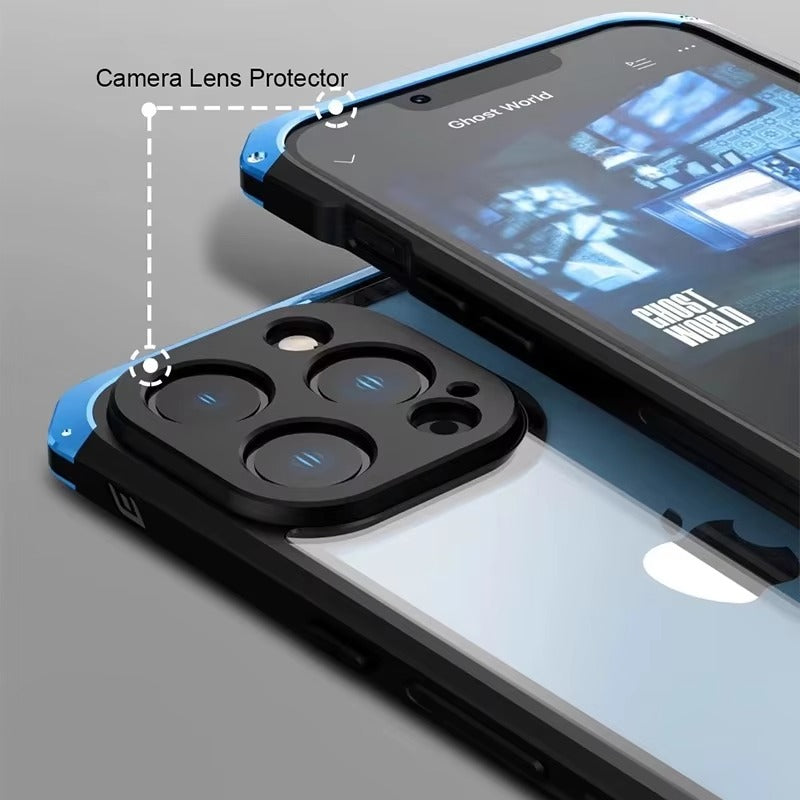 High Quality Apple iPhone Case MagSafe Compatible, Camera Lens & Screen Protection, Cover with Metal Frame Glass Back