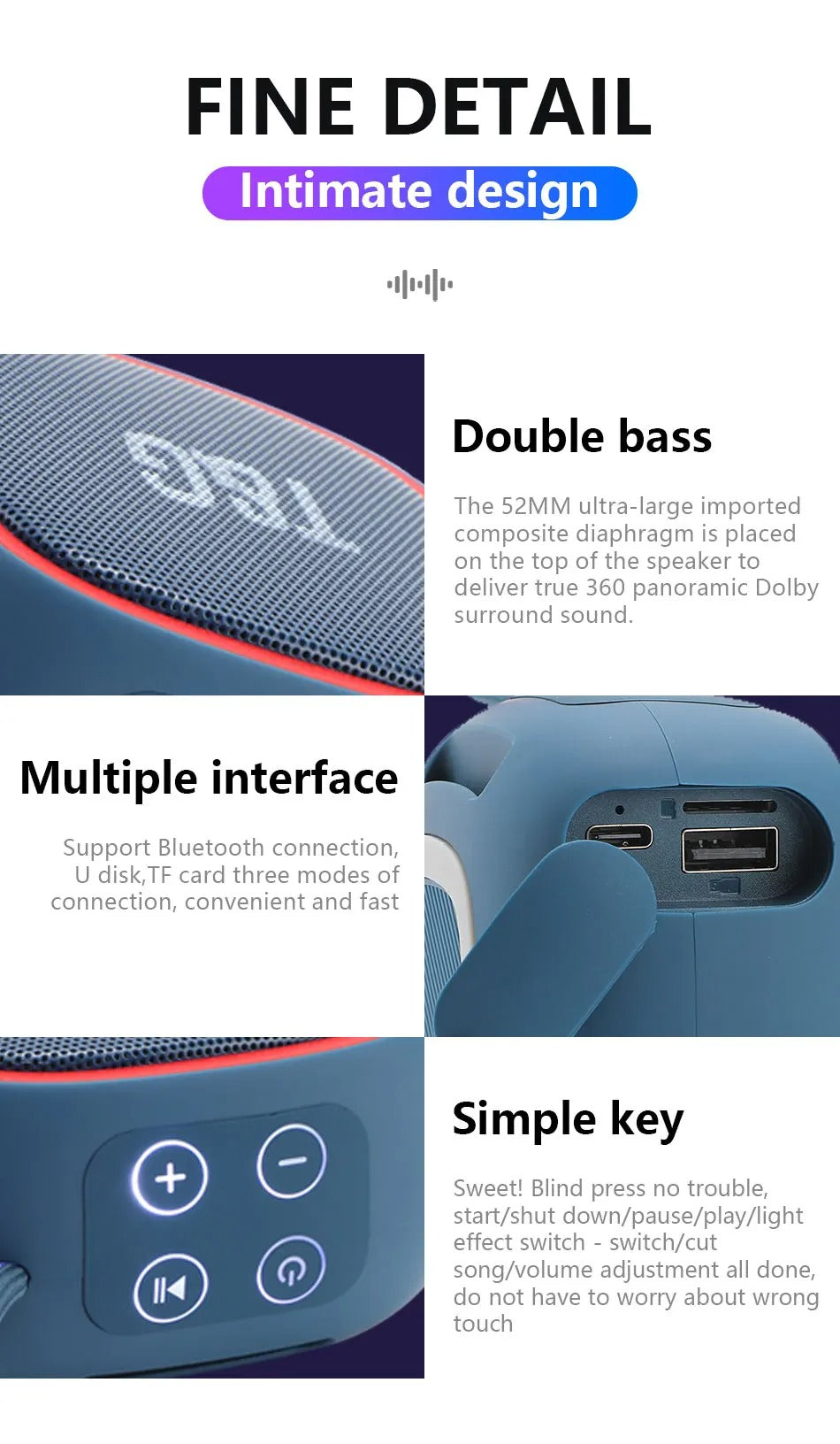 High Quality Mini Bluetooth Speaker for iPhone – Portable Wireless Outdoor Audio with Stereo Sound,TF Card & FM Radio Support