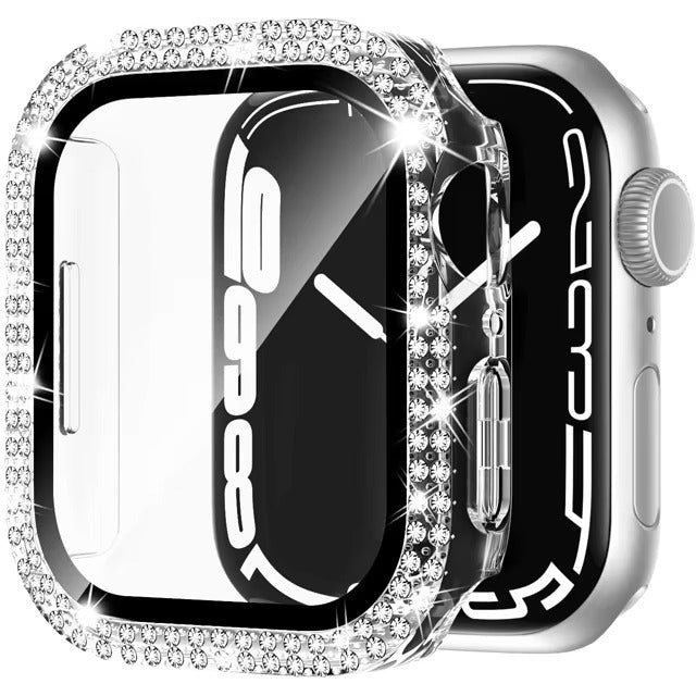 Luxury, Bling Diamond Case with Glass Screen Protector for Apple Watch – for 38mm, 40mm, 41mm, 42mm, 44mm, 45mm