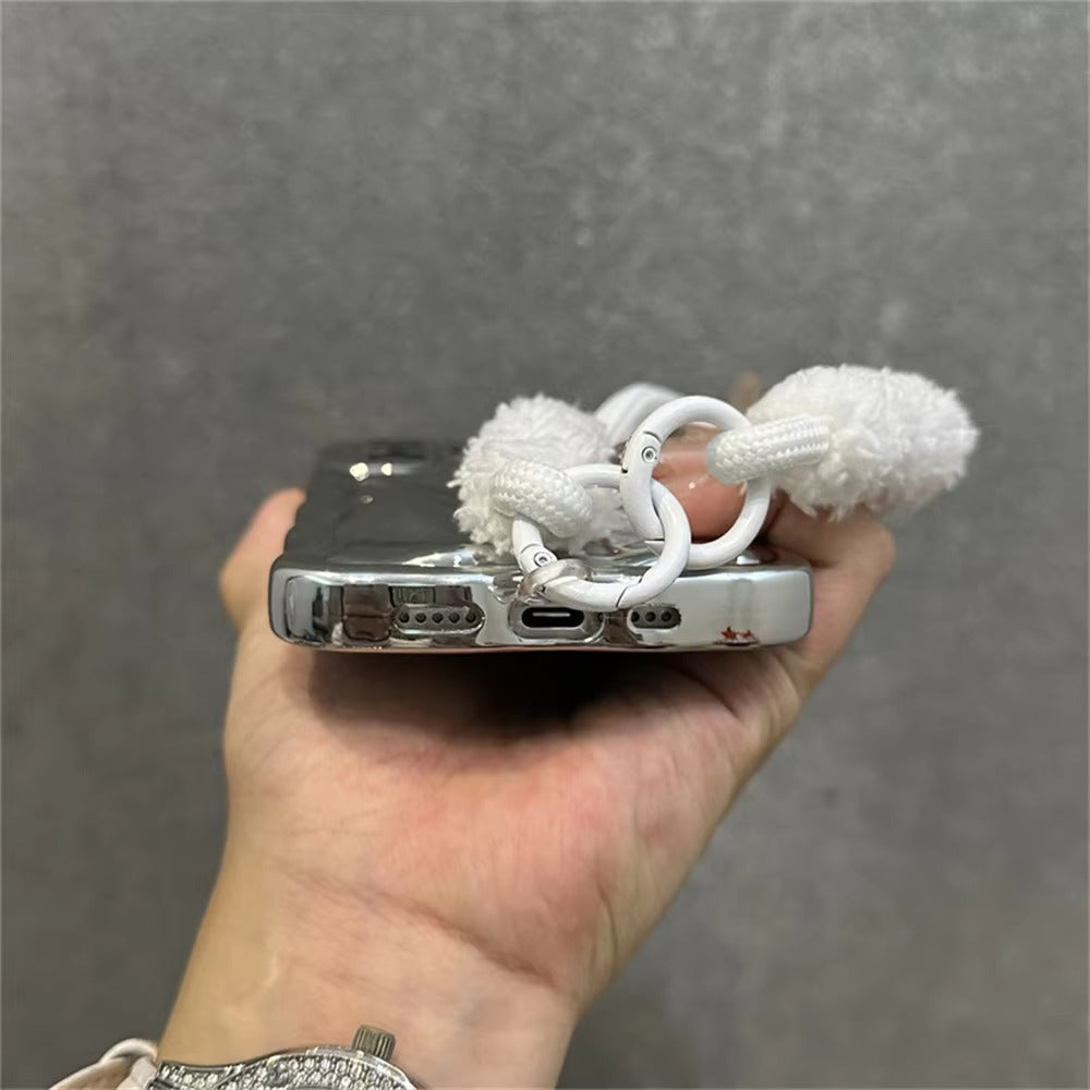 Luxury Apple iPhone Case, MagSafe Compatible, Camera Lens & Screen Protection, Ultra Thin, Shockproof, Magnetic Full All Around Cover – 3D Wave Edge Plating Case with Plush Wristband & Lanyard Strap