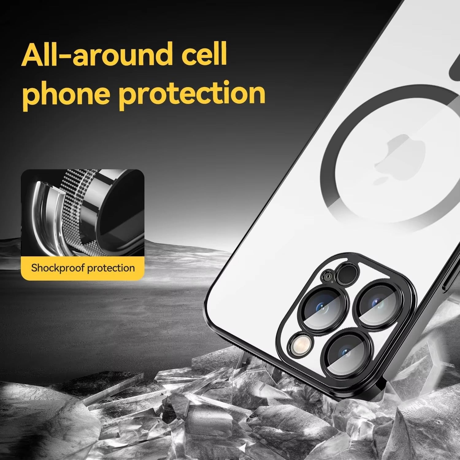 Luxury Apple iPhone Case, MagSafe Compatible, Camera Lens & Screen Protection, Ultra Thin, Shockproof, Magnetic Full All Around Cover – Clear Plating Soft Case with Necklace Lanyard Cord