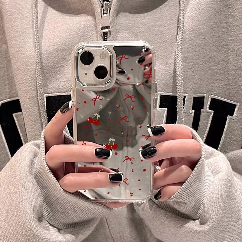 Luxury Apple iPhone Case, MagSafe Compatible, Camera Lens and Screen Protection, Ultra Thin, Shockproof, Magnetic, Full All Around Protection, Cherry Bow Mirror Cover