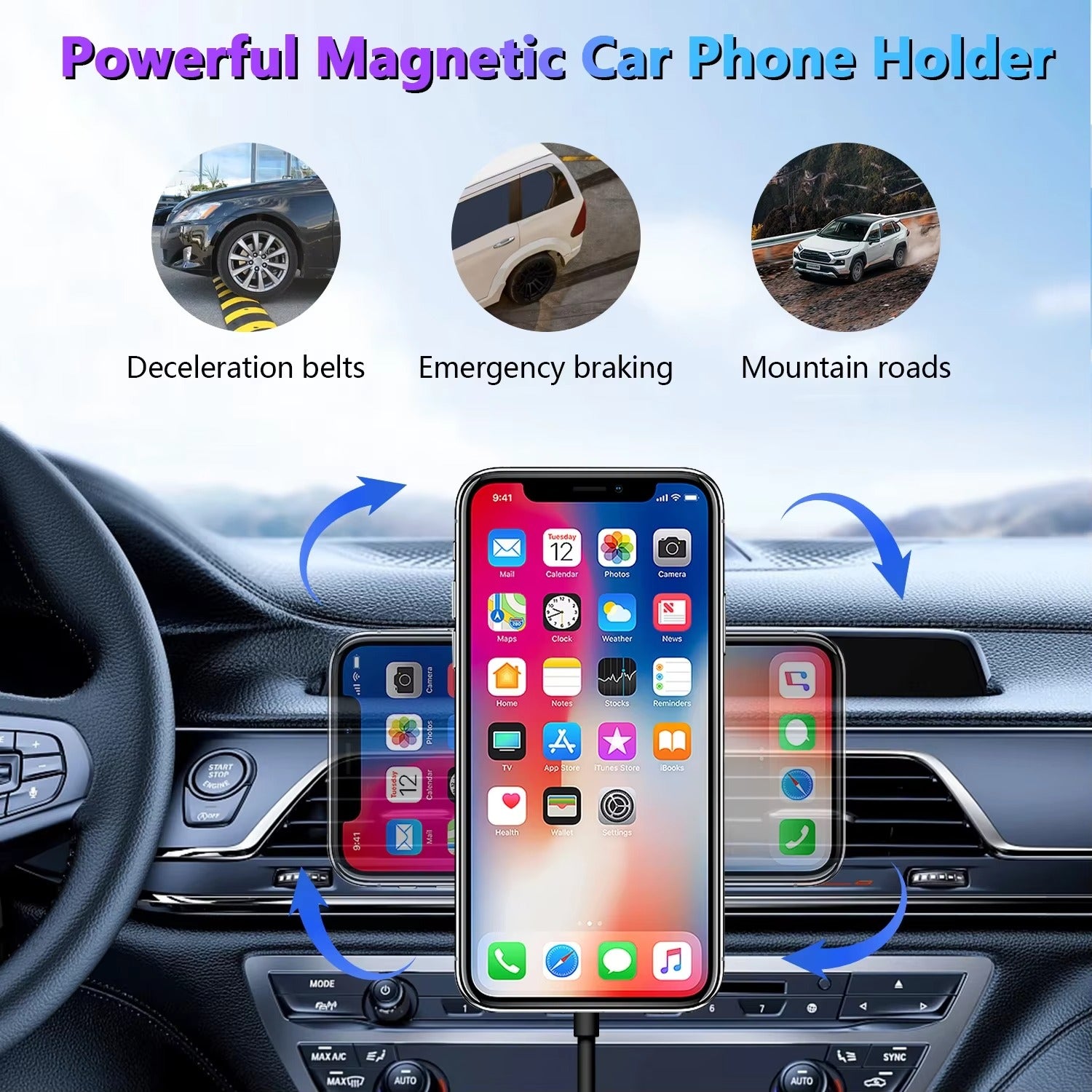 High-Speed 30W Magnetic Wireless Car Charger – Phone Holder Stand with Fast Charging, Dashboard or Vent Mount