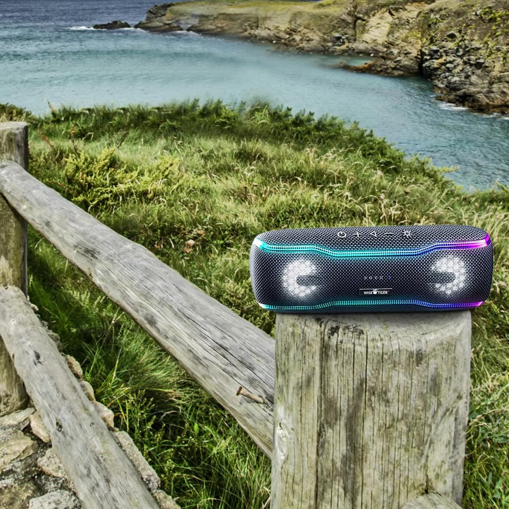 Premium Portable Bluetooth Speaker – IPX7 Waterproof Outdoor Sound Box with 25W Stereo Output, Colorful LED Lights