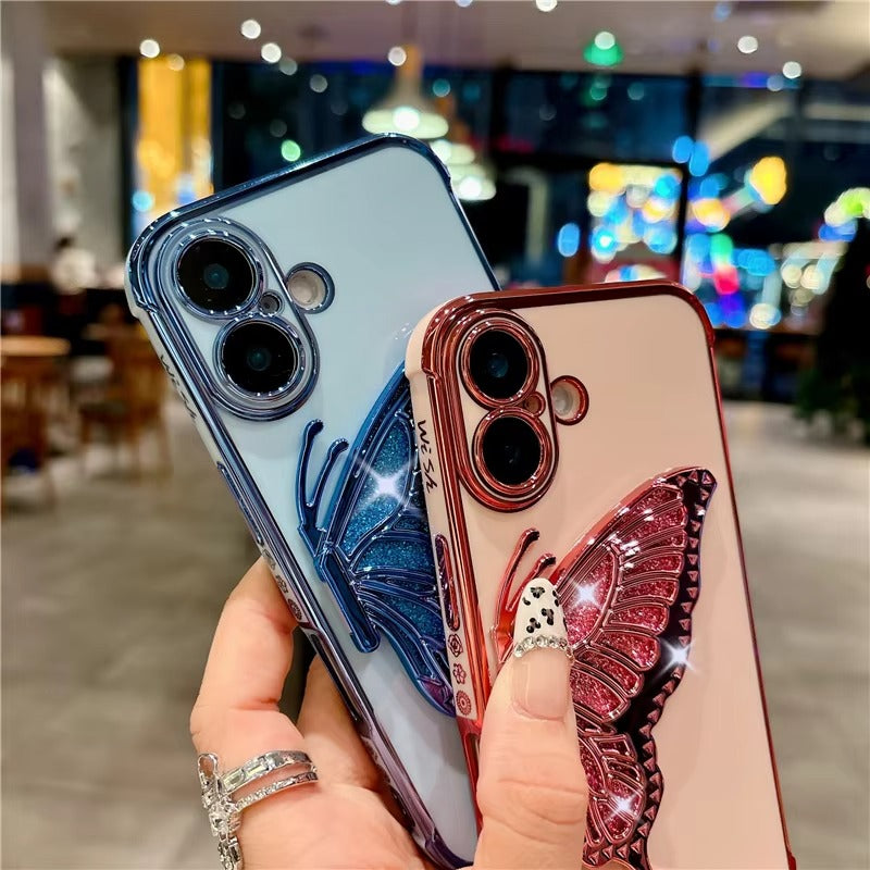 Luxury Apple iPhone Case, MagSafe Compatible, Camera Lens and Screen Protection, Ultra Thin, Shockproof, Magnetic, Full All Around Protection, Butterfly Stand Cover