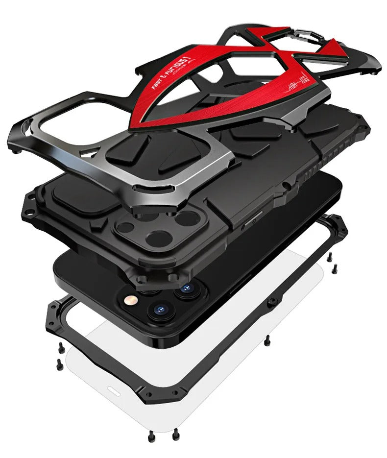 Robust Apple iPhone Case, MagSafe Compatible, Camera Lens & Screen Protection, Ultra Thin, Shockproof, Magnetic Full All Around Cover – 360° Full-Dome Armor Metal Case with Aluminum Bumper & Hybrid Rugged Protection