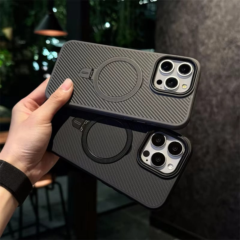 Premium Apple iPhone Case, MagSafe Compatible, Camera Lens & Screen Protection, Ultra Thin, Shockproof, Magnetic Full All Around Cover – Kevlar Carbon Fiber Texture Case with Magnetic Holder & Shockproof Back Design