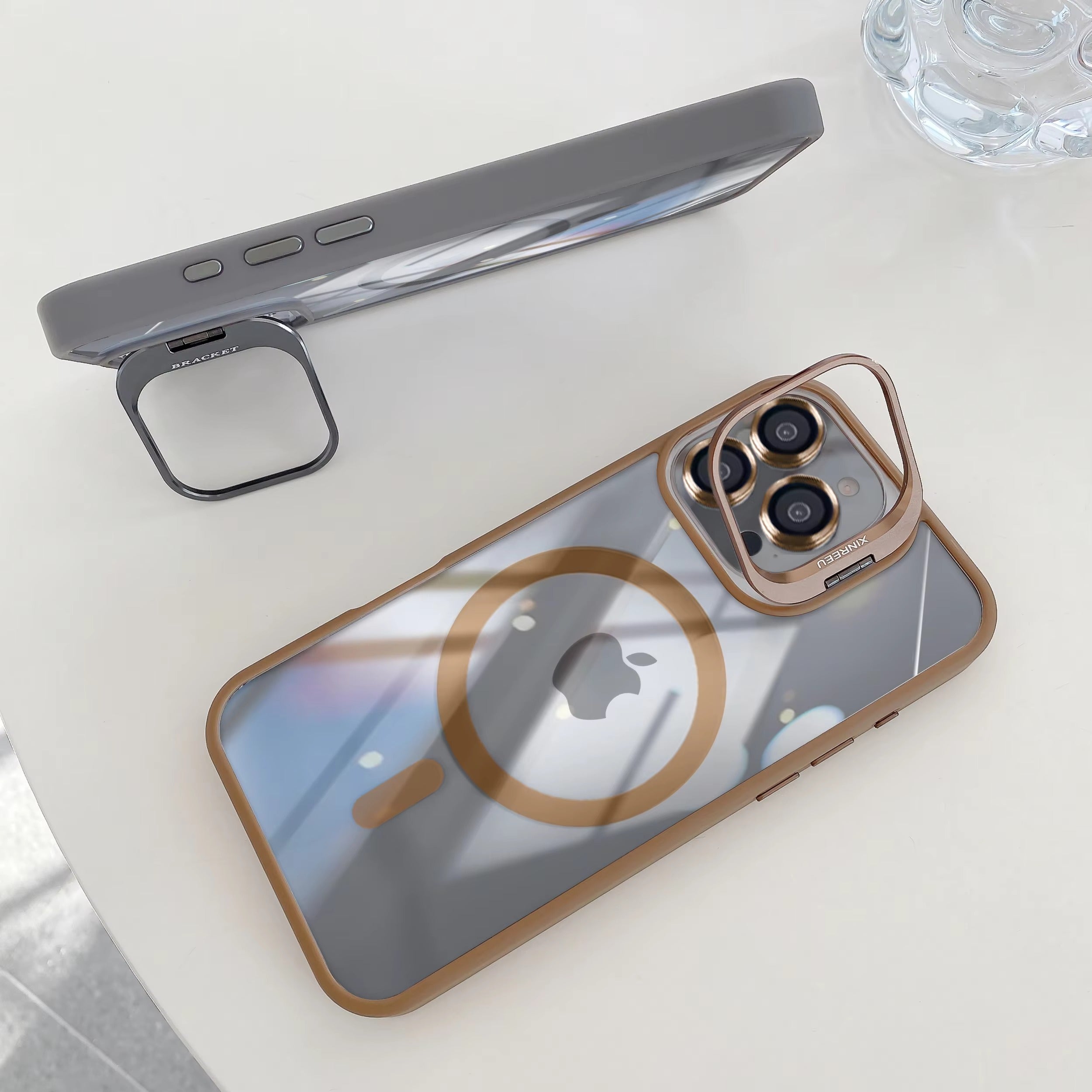 Premium Apple iPhone Case MagSafe Compatible, Camera Lens & Screen Protection, Cover with Transparent Stand & Lens Film