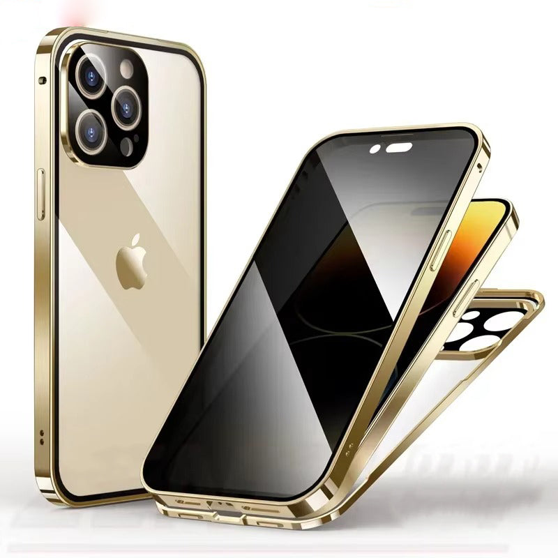 Premium Apple iPhone Case, MagSafe Compatible, Camera Lens & Screen Protection, Ultra Thin, Shockproof, Magnetic Full All Around Cover – Double Glass Anti-Peep Privacy Case with Magnetic Adsorption & Lens Protection
