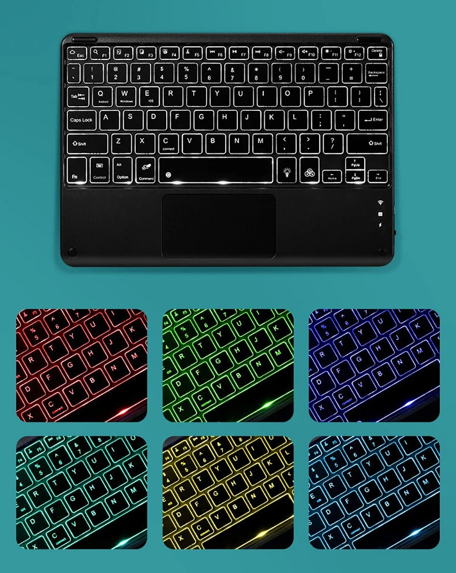 Luxury Wireless Keyboard Case with Free Mouse – Bluetooth Keyboard Cover with Touchpad, Leather Texture, Built-in Battery, for 10–11 inch Tablets, Solid Color Design