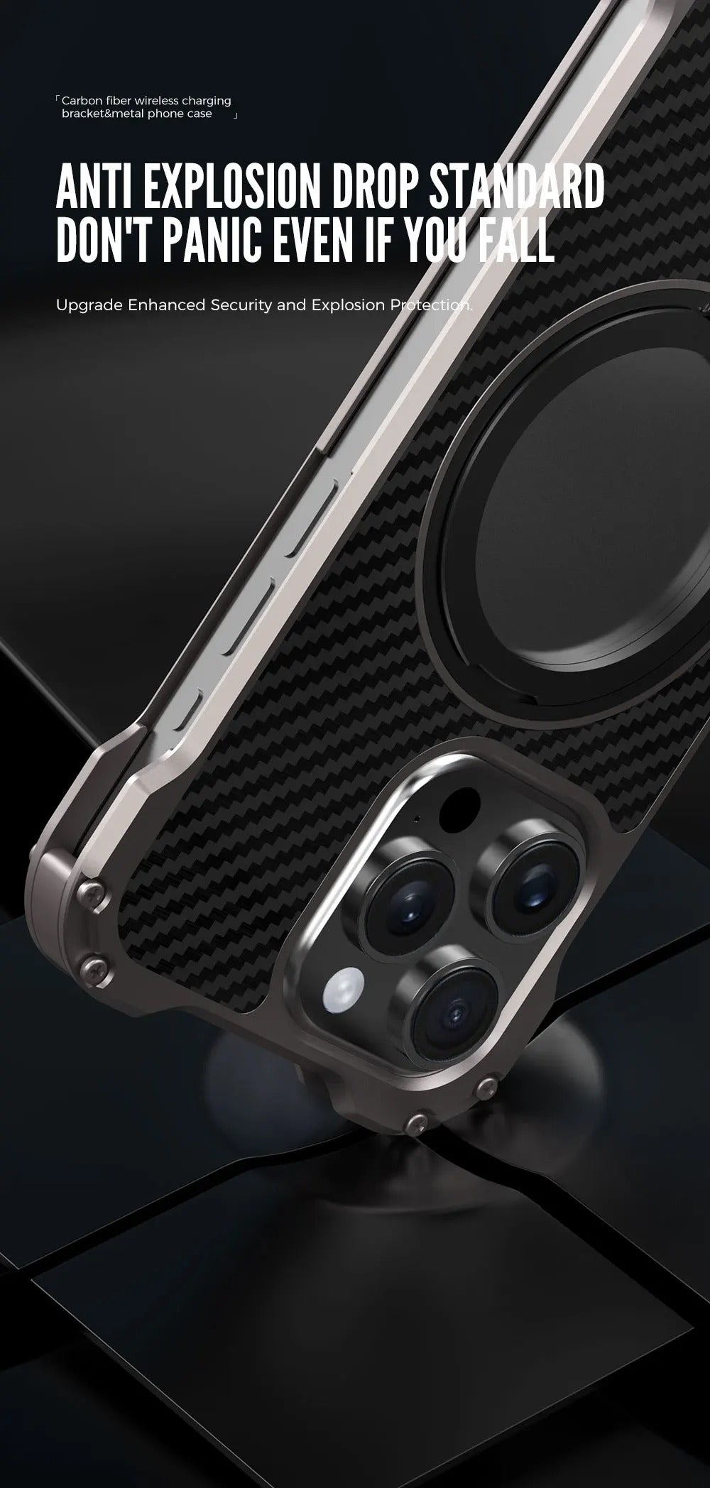 Robust Apple iPhone Case, MagSafe Compatible, Camera Lens & Screen Protection, Ultra Thin, Shockproof, Magnetic Full All Around Cover – Carbon Fiber Aluminum Alloy Case with Built-In Holder Ring & Lightweight Frame