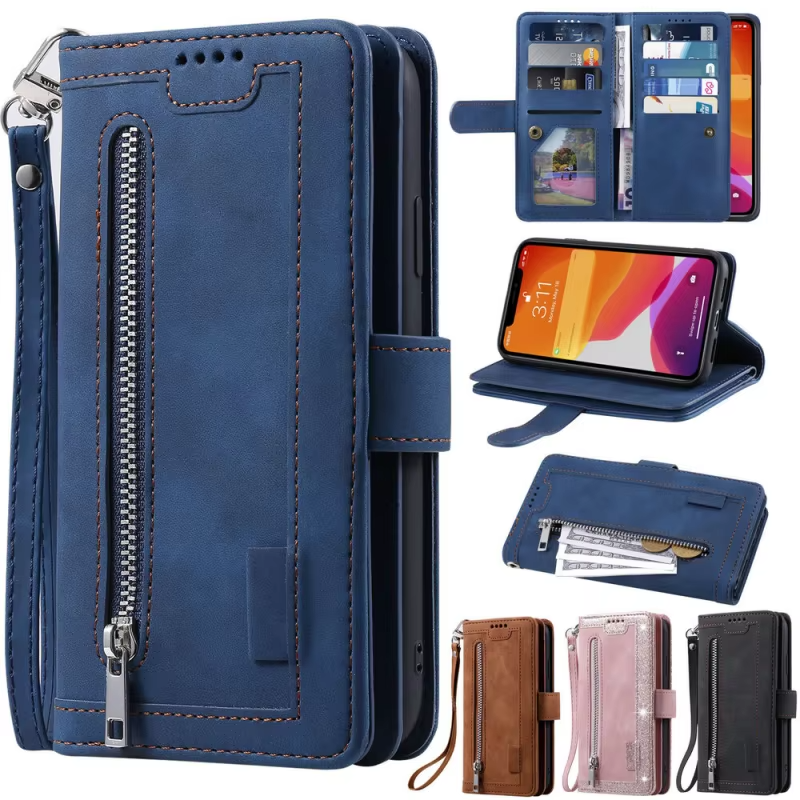 Luxury Leather Apple iPhone Case,Ultra Thin Magnetic Shockproof Full Protection Cover with Flip Wallet Design