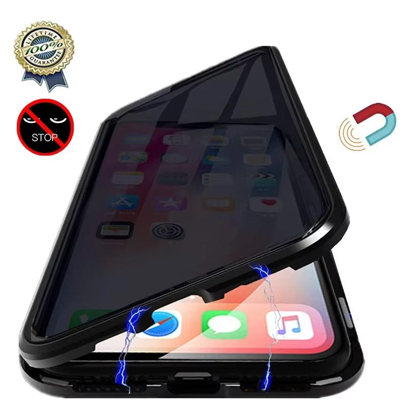 Premium Apple iPhone Case, MagSafe Compatible, Camera Lens & Screen Protection, Ultra Thin, Shockproof, Magnetic Full All Around Cover – Anti-Peeping Tempered Glass Case with Magnetic Metal Bumper & Privacy Protection