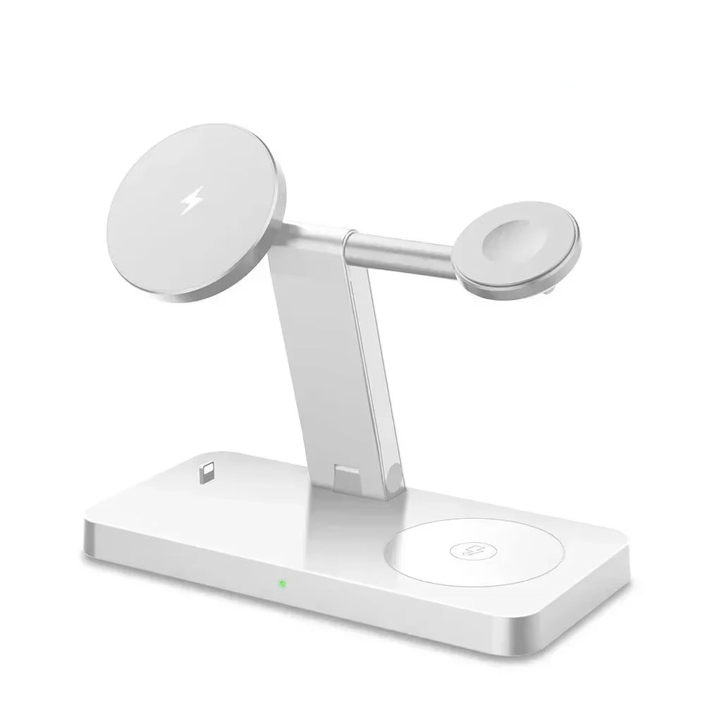 Premium 5 in 1 Magnetic Wireless Charging Station – Foldable Fast Charger Stand for Phones, Smartwatches, Earbuds with 30W Output & LED Night Light