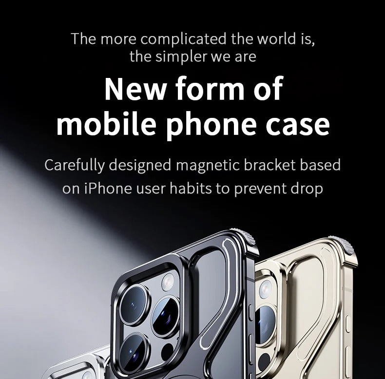 Premium Apple iPhone Case, MagSafe Compatible, Camera Lens & Screen Protection, Ultra Thin, Shockproof, Magnetic Full All Around Cover – Z-Type Aluminum Alloy Rimless Case with Snap-On Bracket & Metal Frame