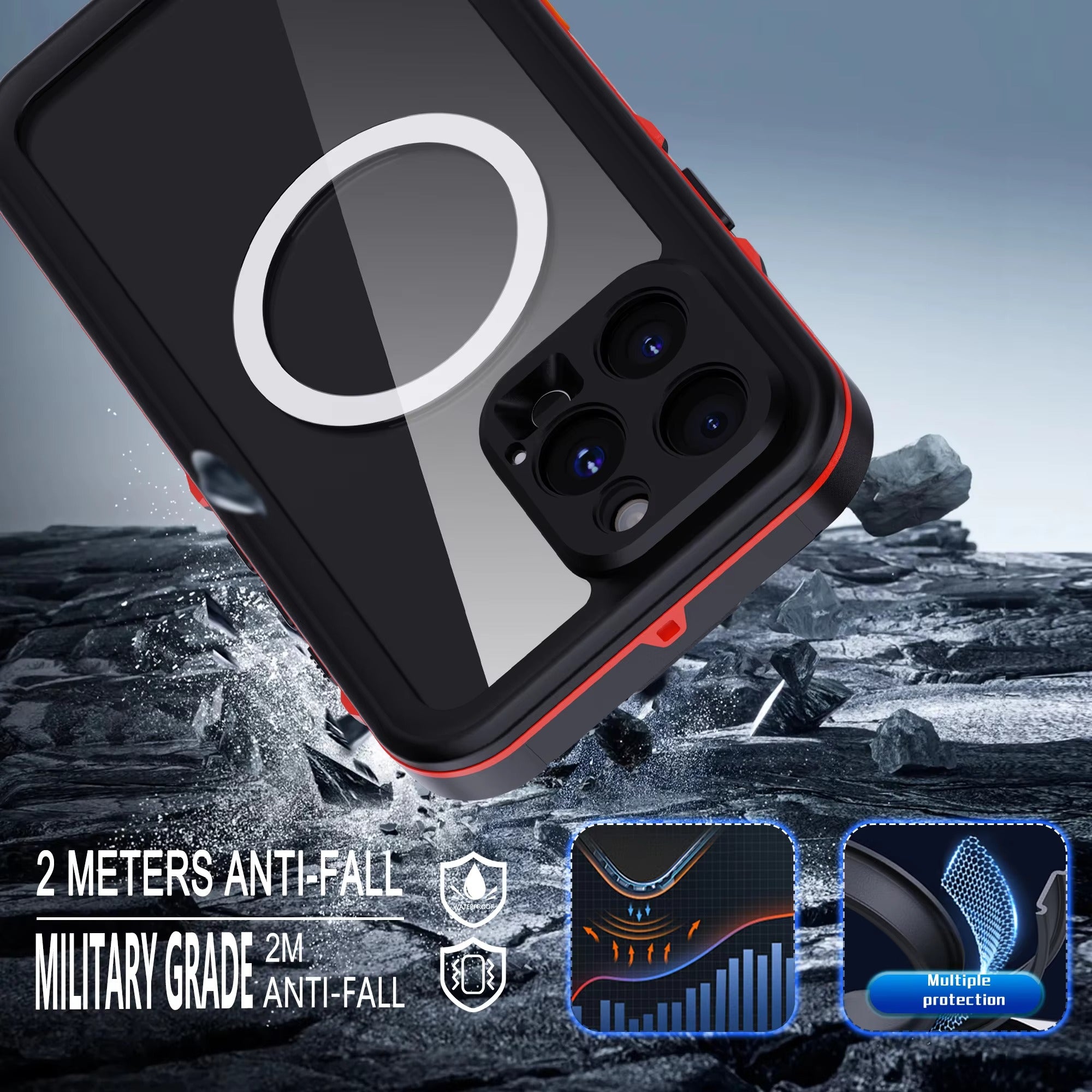 High Quality Apple iPhone Case MagSafe Compatible, Camera Lens & Screen Protection, Ultra Thin Shockproof Magnetic Full All Around Protection Cover with IP68 Snowproof Design