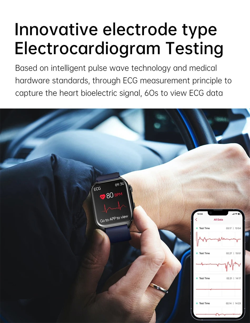 Premium Health Smartwatch for iPhone – Non-Invasive Blood Glucose Monitor with ECG+PPG, AI Voice Assistant, Bluetooth Calling