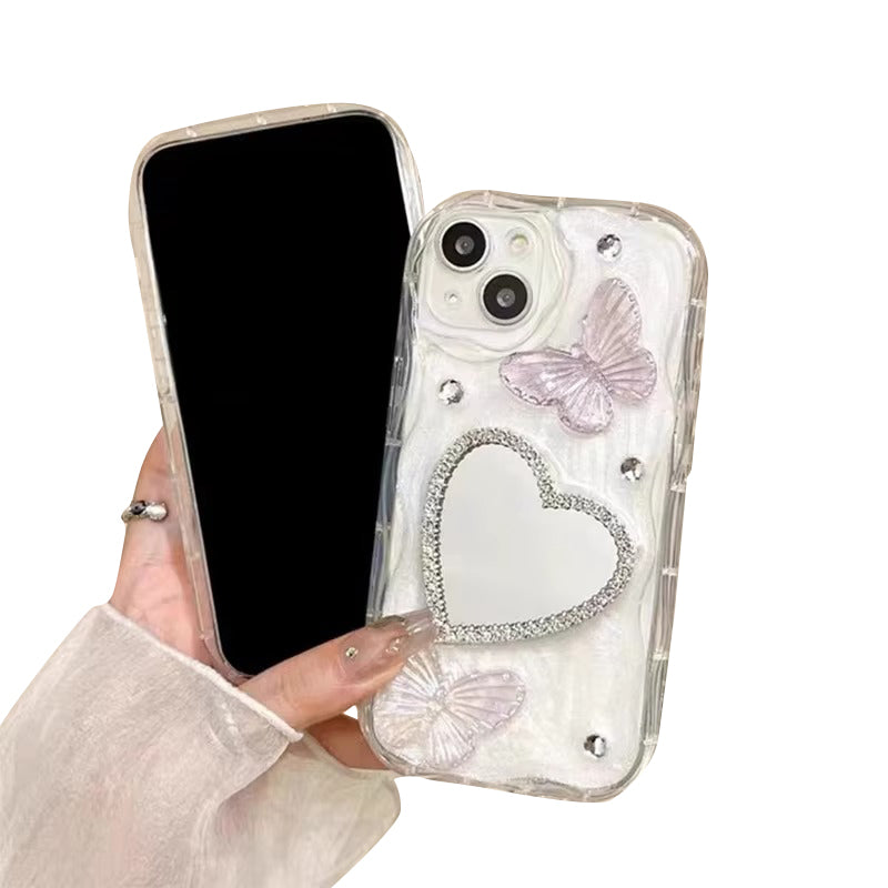 Luxury Apple iPhone Case, MagSafe Compatible, Camera Lens and Screen Protection, Ultra Thin, Shockproof, Magnetic, Full All Around Protection, Glitter Butterfly Mirror Cover