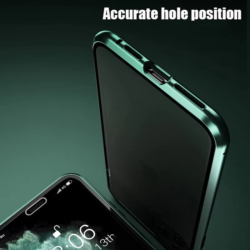 Premium Magnetic Glass Apple iPhone Case, MagSafe Compatible, Ultra Thin Shockproof Full Metal Frame Cover