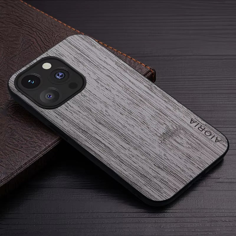 Premium Wood Grain iPhone Case MagSafe Compatible Ultra Thin Magnetic with Smooth Brown Texture and Metallic Frame Design