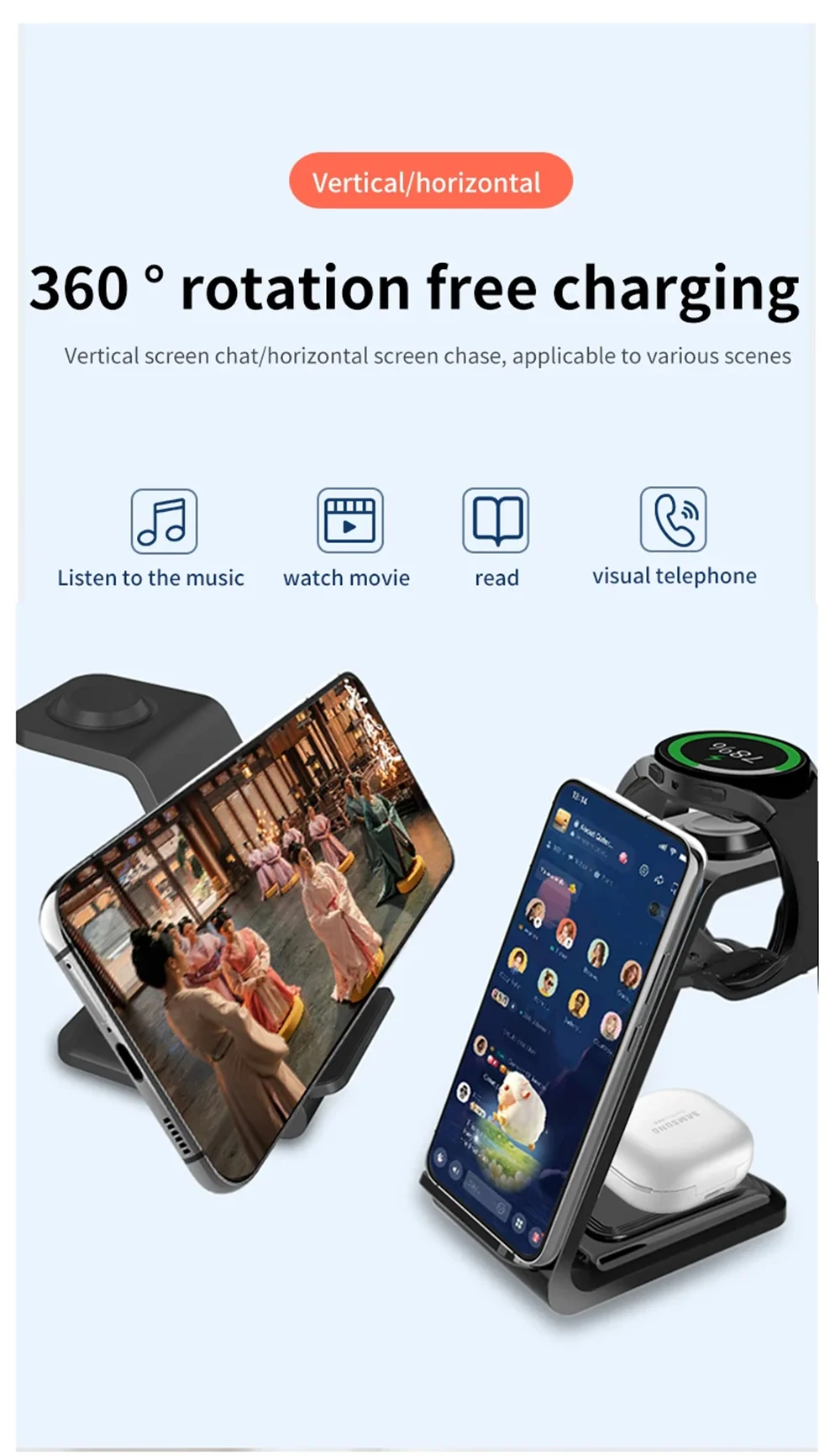 Premium 30W 3 in 1 Wireless Charging Station – Fast Charger Stand for iPhone, Apple Watch, AirPods with Dual Coil Design, Case Friendly & Safe Charging