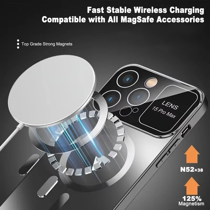 High Quality Apple iPhone Case MagSafe Compatible, Camera Lens & Screen Protection, Cover with Double Glass Window Design