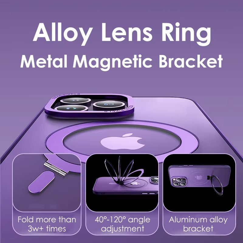 High Quality Apple iPhone Case MagSafe Compatible, Camera Lens & Screen Protection, Cover with Aluminum Stand & Metal Lens