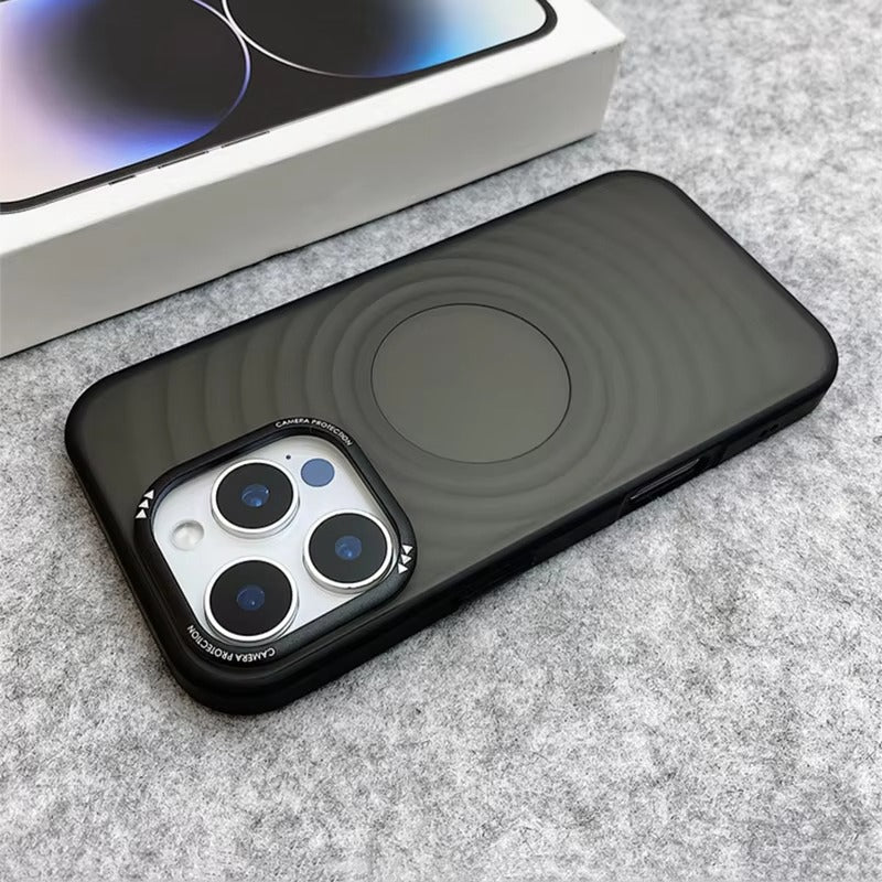 Luxury Apple iPhone Case, MagSafe Compatible, Camera Lens & Screen Protection, Ultra Thin, Shockproof, Magnetic Full All Around Cover – Water Ripple Matte Translucent Case with Metal Lens Bumper & Hard Back